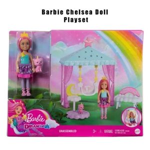 Barbie Dreamtopia Chelsea Doll Outfit Pet Kitten Gazebo Swing Playset Toys NEW